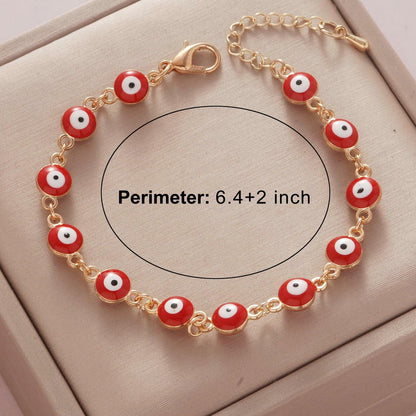 LETAJOY 14k Gold Evil Eye Bracelet Women Red Eyes Rope Chain 8.26"