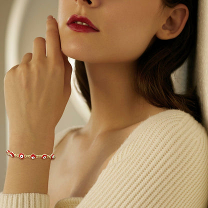 LETAJOY 14k Gold Evil Eye Bracelet Women Red Eyes Rope Chain 8.26"