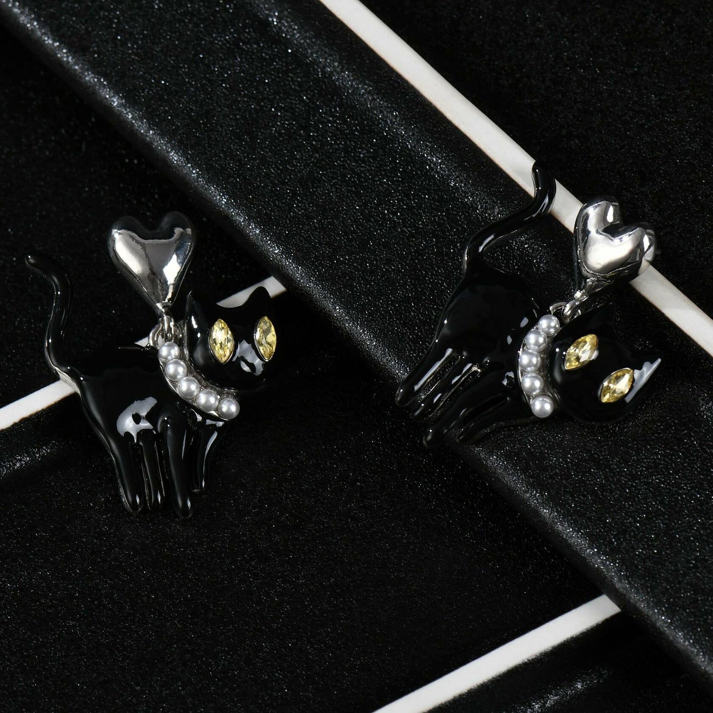 OFGOT7 Black Cat Halloween Pearl Dangle Earrings Metal Jewelry for Women