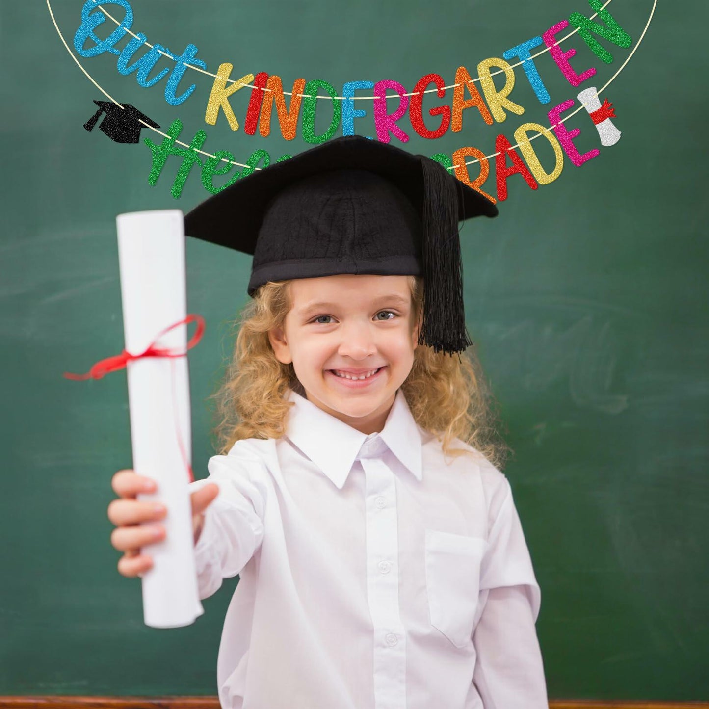 Firefairy Kindergarten Graduation Banner Pre-strung Colorful Glitter Cardstock