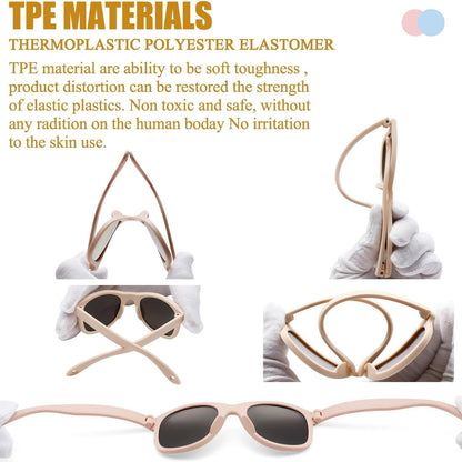 COASION Baby Sunglasses Polarized Flexible Strap Infant 0-12M Pink Grey