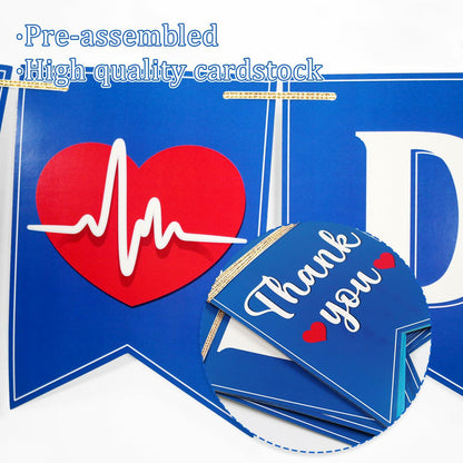 Qttier National Doctor's Day Banner Blue Cardstock Pre-strung Party Decor