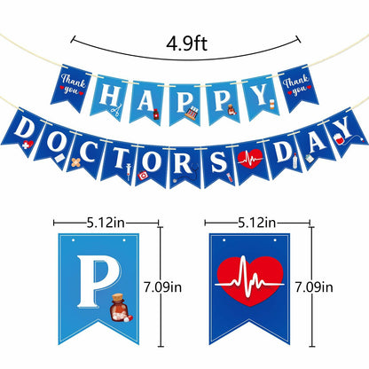 Qttier National Doctor's Day Banner Blue Cardstock Pre-strung Party Decor