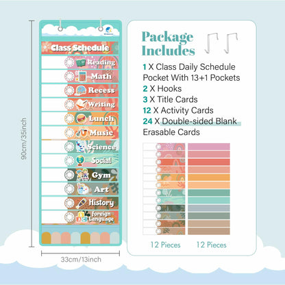 Wisdomsea Pocket Chart Classroom Blue 39 Double-Sided Erasable Cards