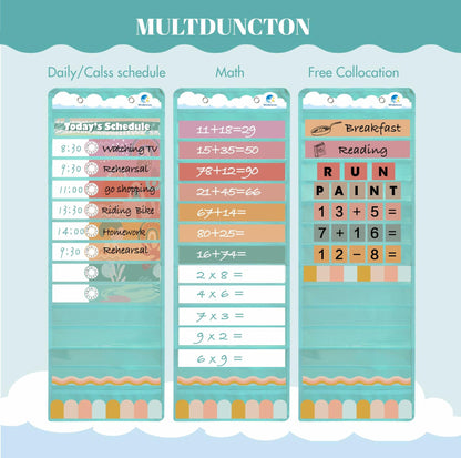 Wisdomsea Pocket Chart Classroom Blue 39 Double-Sided Erasable Cards