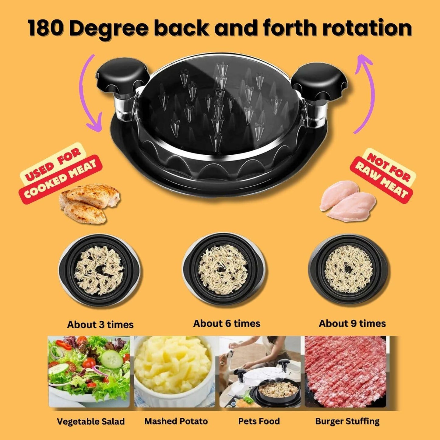 CasaFusion Chicken Shredder Tool w/ Brush Lid & Anti-Slip Base Kitchen