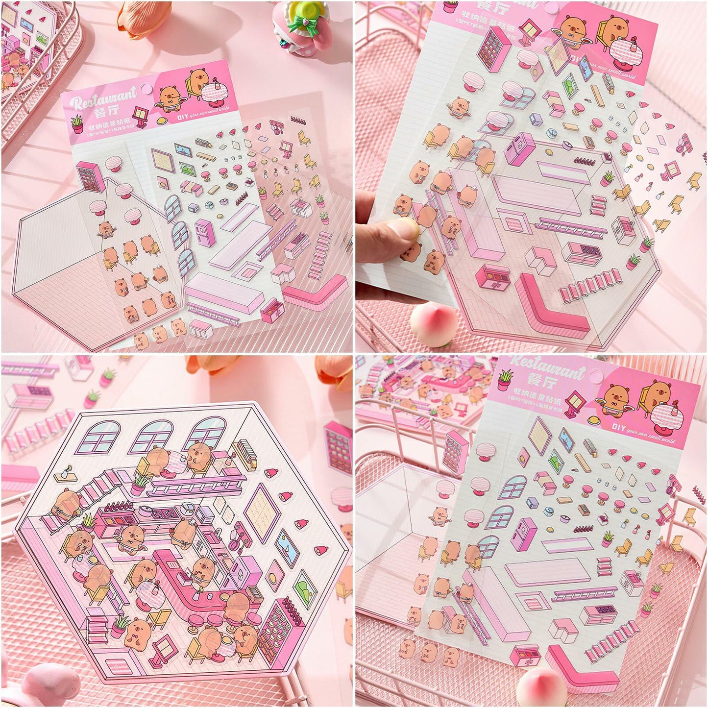 Zxvskr 8 Sets DIY 3D House Stickers Cartoon Colourful Convenience Fruit Flower