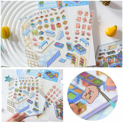 Zxvskr 8 Sets DIY 3D House Stickers Cartoon Colourful Convenience Fruit Flower