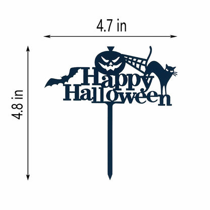 JIEEIN Happy Halloween Cake Topper Black Acrylic 1 Piece Party Décor