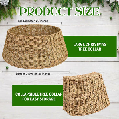Rocinha Rattan Christmas Tree Collar 26" Rustic Farmhouse Style Seagrass Large