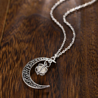 Anvirtue Moonstone Glow Necklace Pendant Chain Green Healing Quartz Alloy