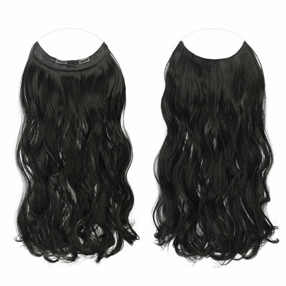 FESHFEN Invisible Wire Hair Extensions 20" Long Wavy Synthetic Black