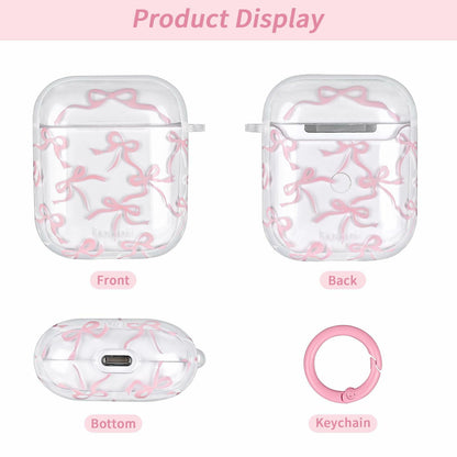 Reownest AirPods Pro 2 Case Soft Clear Bow Pattern Shockproof Keychain Cover