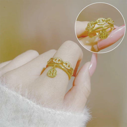 JONAYUOV 18k Gold Plated Cubic Zirconia Adjustable Open Ring Women Gold C