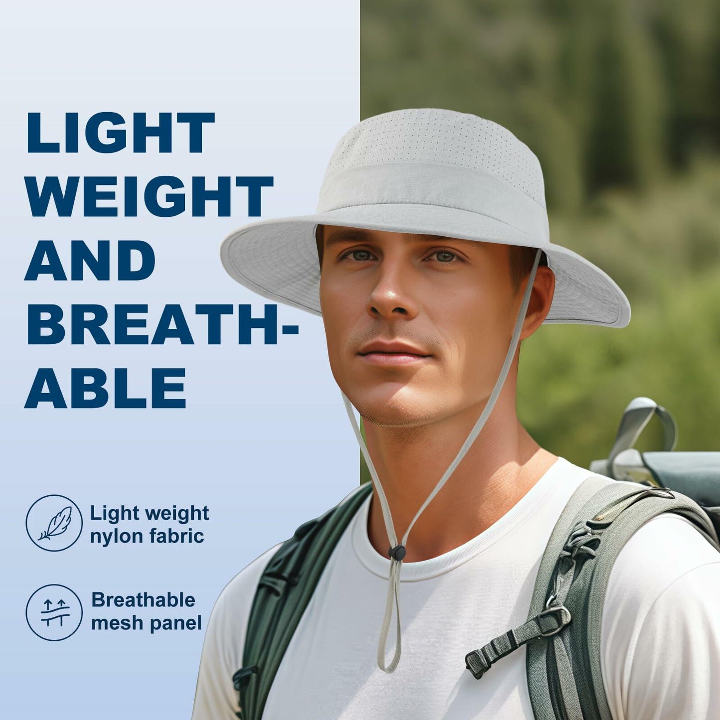 VOBOOM Breathable Wide Brim Sun Hat UV Protection Fishing Cap Grey