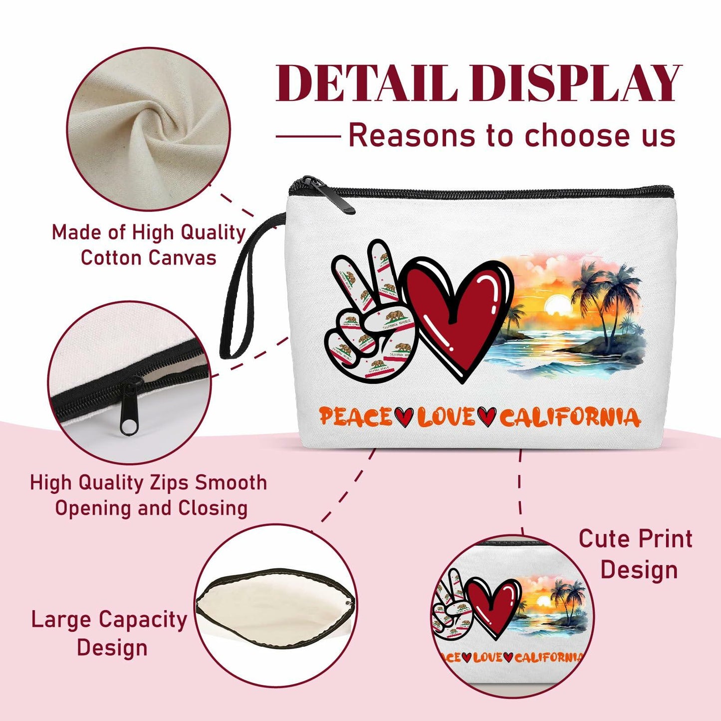 Gostop Texas State Cosmetic Bag Peace Love Texas Makeup Zipper Pouch