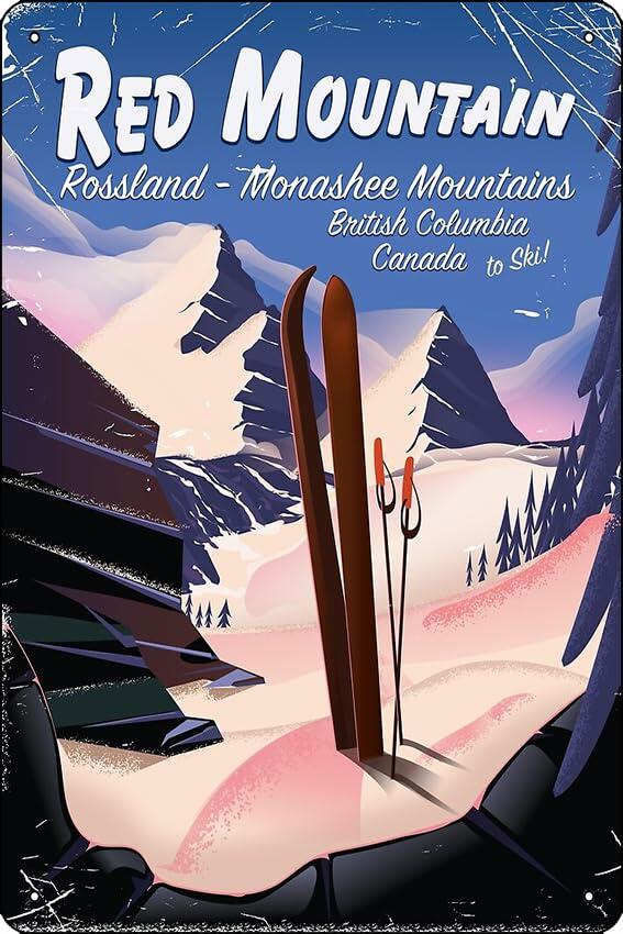 Oedrtqi Red Mountain Rossland Monashee Mountains Ski Poster Metal Sign 12x8