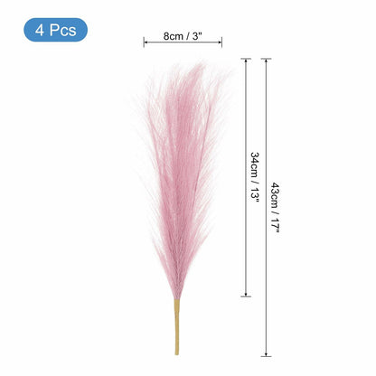 uxcell Faux Pampas Grass 17in 6 Stem 4pcs Red Brown Decor Wedding Home