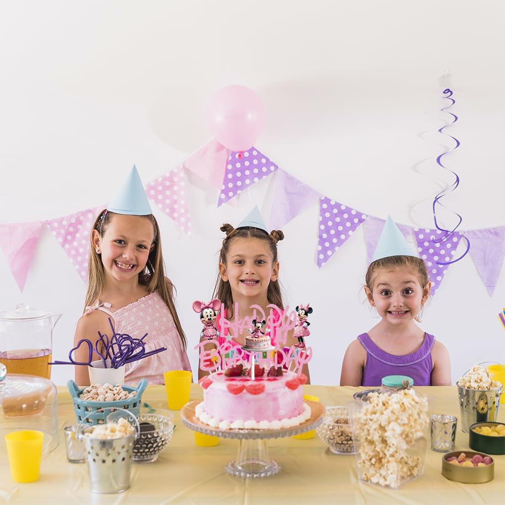 huizebaozhuang Pink Mouse Cake Topper Glitter Double-Sided Birthday Party