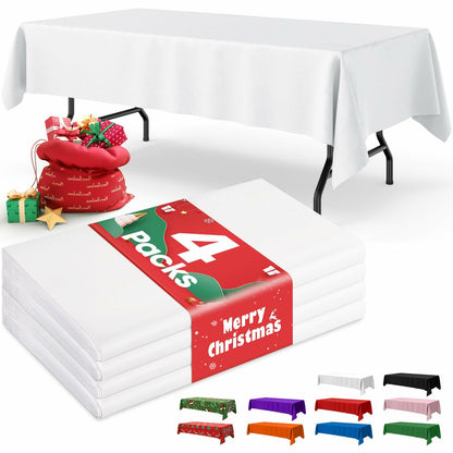 Niuara White Plastic Table Cloth 54x108in Rectangle 4 Pack Waterproof