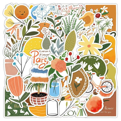 riduk 124Pcs Boho Floral Vinyl Waterproof Stickers for Journaling DIY Decor