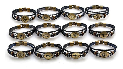 vmcoatdu Libra Zodiac Alloy Leather Braided Rope Bracelet 7.9in Wrist