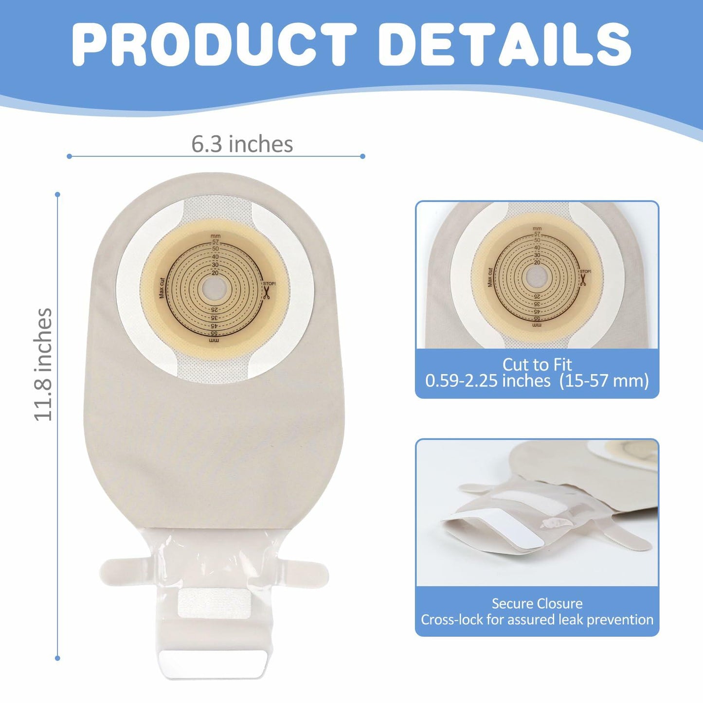 Willowbrook Charite 30 PCS Drainable Ostomy Pouches 12" Grey Cut-to-Fit