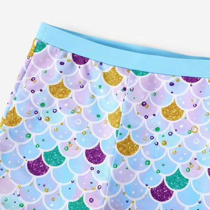 PATPAT Girls 2-Piece Tankini Swimsuit Set Sky Blue Fish Mermaid Size 6-7