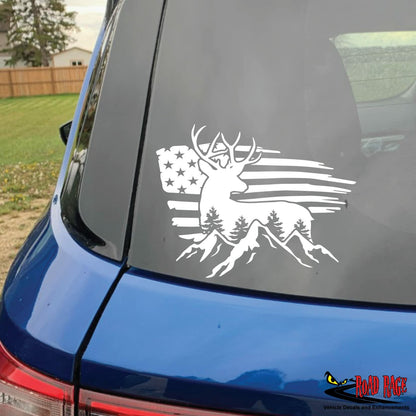 Bad Fish American Flag Buck Deer Car Decal White 1 Vinyl Sticker