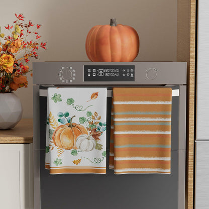 XCHI Fall Pumpkin Striped Dish Towels 18x26 Inch Colored Set of 4
