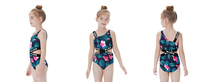 PATPAT Girls Tropical One Piece Swimsuit Bluegreen Size 12-13 Years