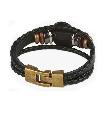 vmcoatdu Leo Zodiac Alloy Leather Braided Rope Bracelet 7.9in Brown