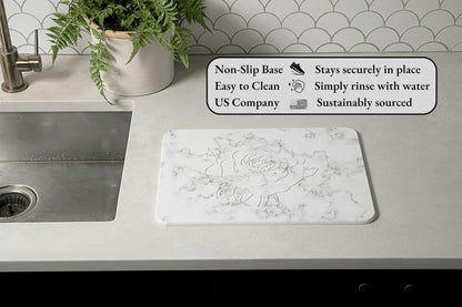 Stranor Engraved Rose Stone Drying Mat Floral 15.7x11.8 Ivory