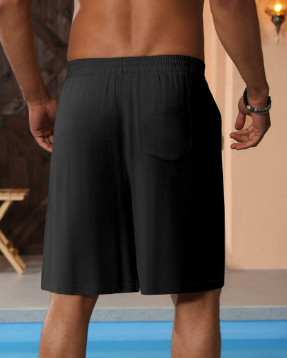 Neer Men's Linen Bermuda Shorts 2 Pack Black White Casual Elastic Waist Size S