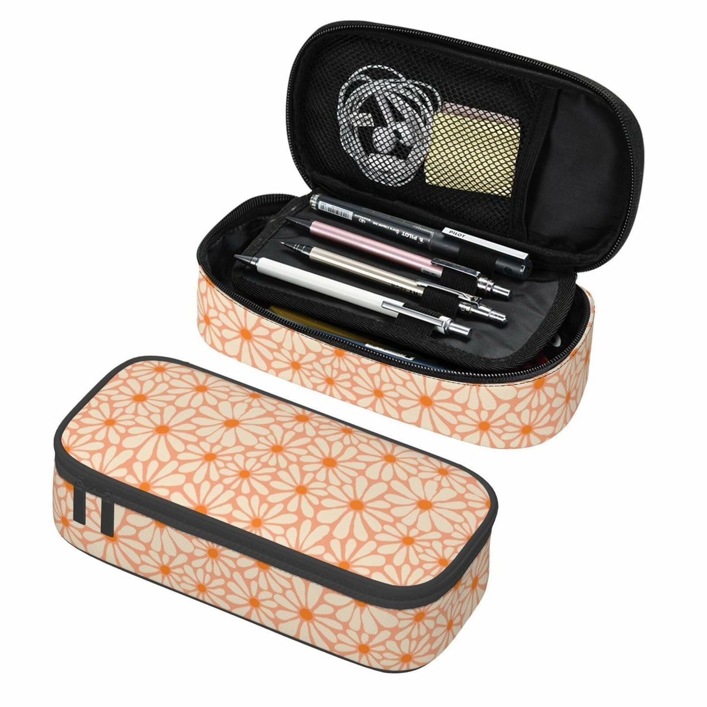 VOL&BASS Orange Flower Large Pencil Case Big Capacity Back To School
