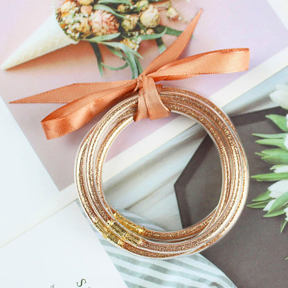 HIIXHC Rose Gold Glitter Filled Jelly Silicone Bangle Bracelets 6.5 Inch