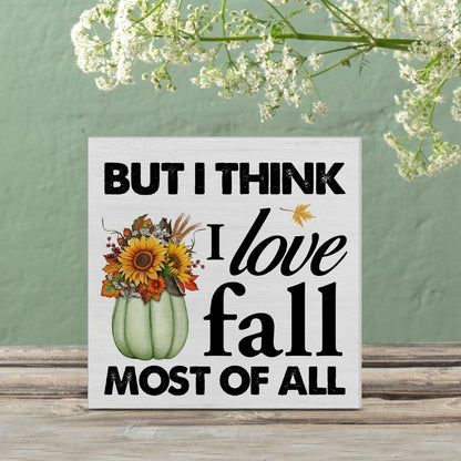 Heijie Fall Wood Box Sign Art Farmhouse Autumn Pumpkin Decor 5x5 Inches