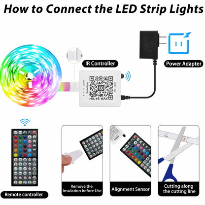 GANZQH 15.6FT RGB Strip Lights USB Powered Smart App Remote Control