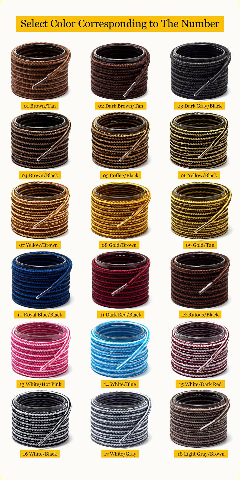 Shoemate Round Boot Shoelaces for Work Boots Hiking Shoes White/Black 60"