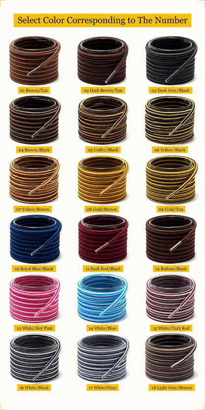 Shoemate Round Boot Shoelaces for Work Boots Hiking Shoes White/Black 60"