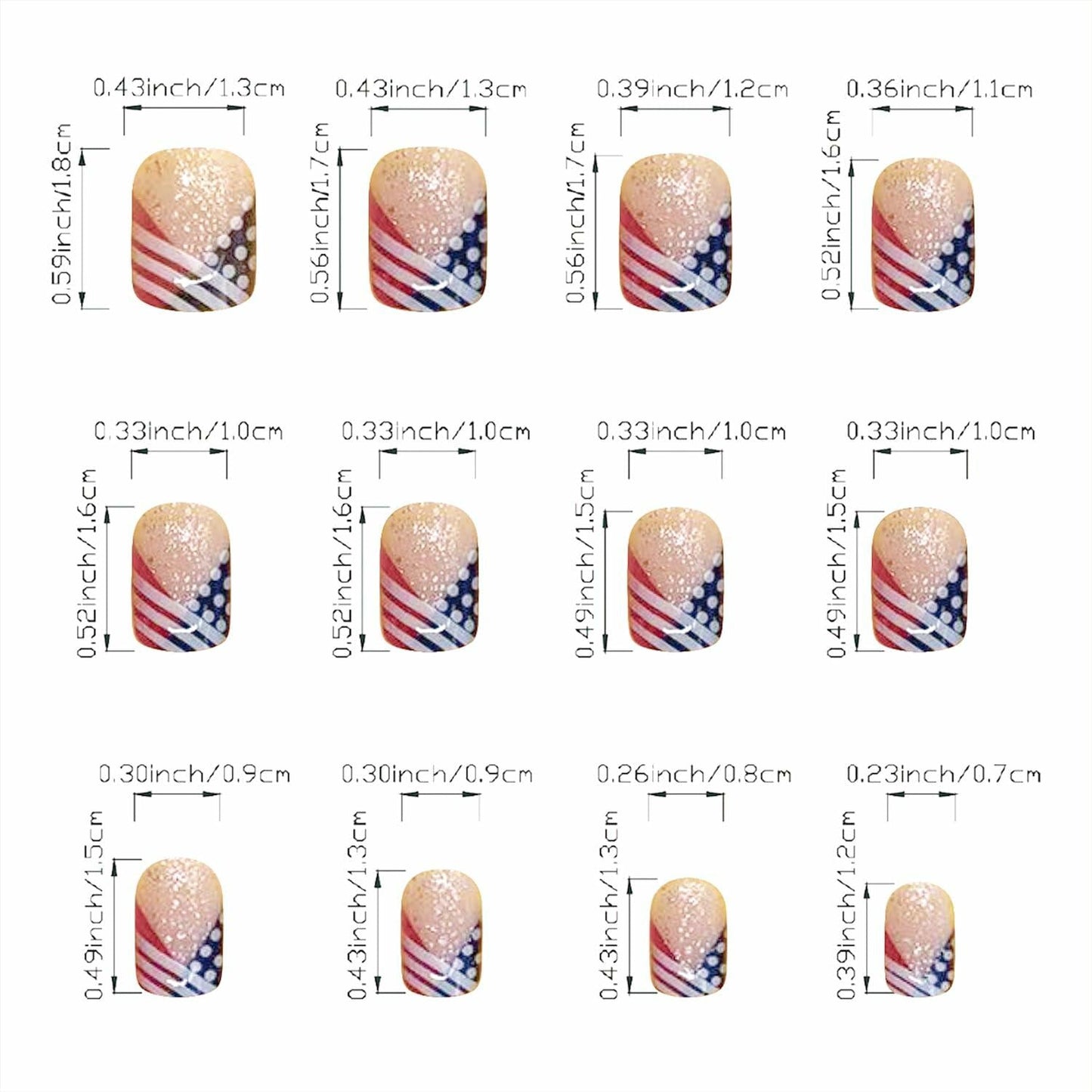 Independence Day Press On Nails Short Square USA Flag Patriotic Design
