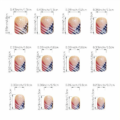 Independence Day Press On Nails Short Square USA Flag Patriotic Design