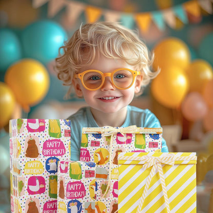 LaRibbons Reversible Birthday Wrapping Paper 17in x 33ft Birthday Star Color