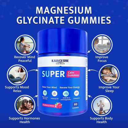 KAIAGERBE TOTAL HEALTH Magnesium Glycinate Gummies 100mg Ashwagandha 60 Ct