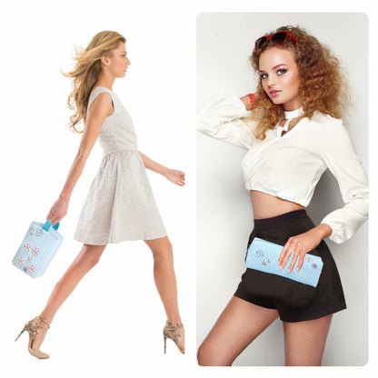 LOYEJEGL Travel Cosmetic Bag with Double Sided Mirror & Brush Bag Blue