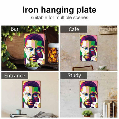 KIVYYB Malcolm X Portrait Tin Sign Retro Metal Wall Art 8x12 Inches