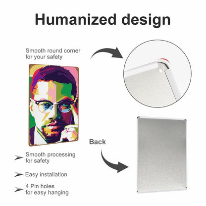 KIVYYB Malcolm X Portrait Tin Sign Retro Metal Wall Art 8x12 Inches