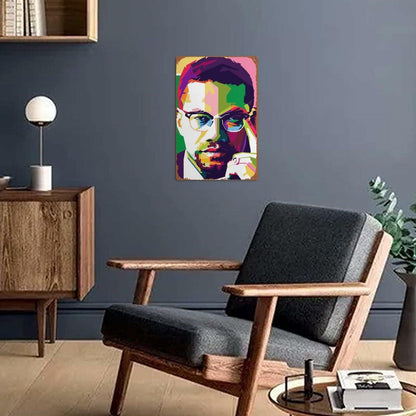 KIVYYB Malcolm X Portrait Tin Sign Retro Metal Wall Art 8x12 Inches