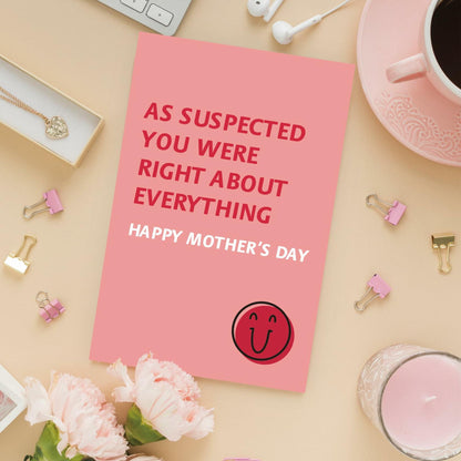 Detuca Humor Mother's Day Card for Mom Funny As Suspected 1 Count DTK-74
