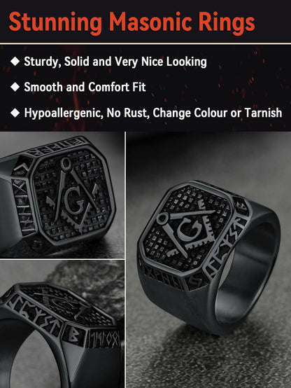 FaithHeart Men's Biker Ring Norse Runes Jewelry Gift for Boyfriend Size 11